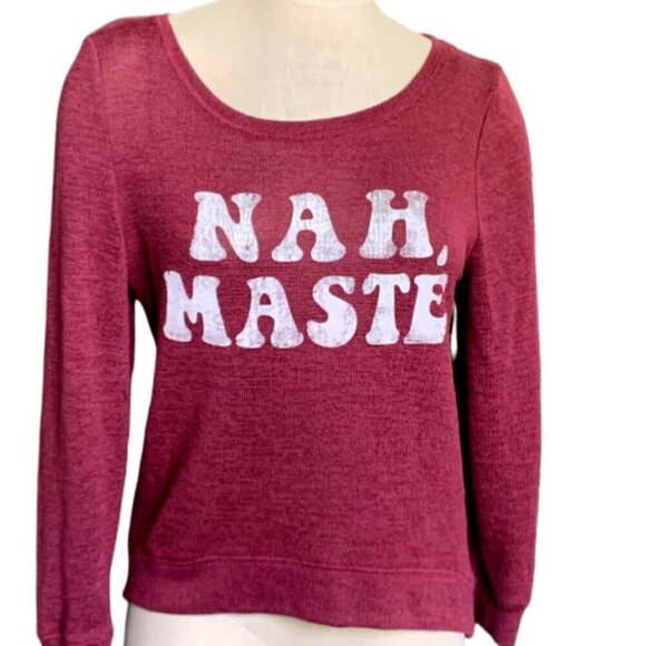 Fifth Sun Burgundy "Nah,Maste" Novelty Graphic Yoga Theme Top Sz M #40G - Picture 2 of 8